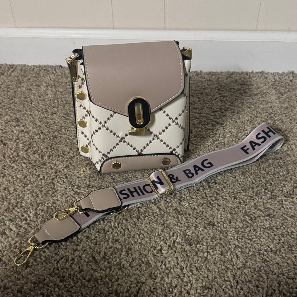 Stylish Beige and Cream Women's small crossover Bag